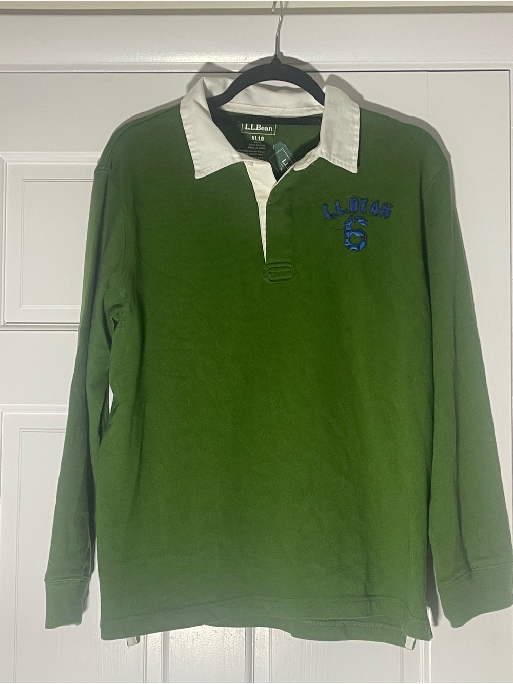 L.L. Bean Olive Green Rugby Shirt with White Collar
